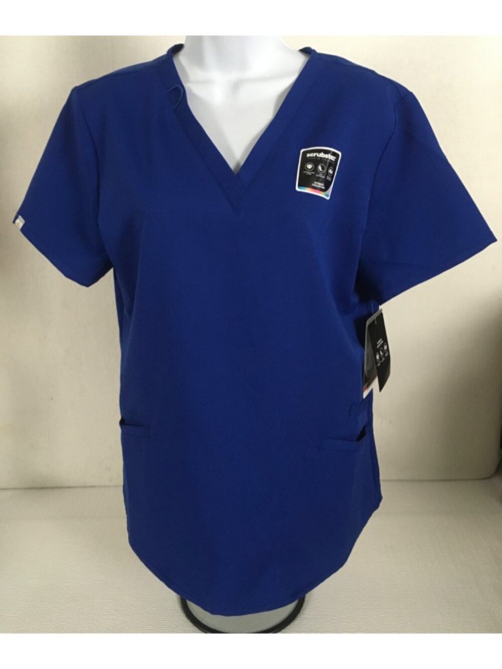 Scrubstar Scrub Top Size M Royal Blue V neck Pockets Short Sleeves New w Tags